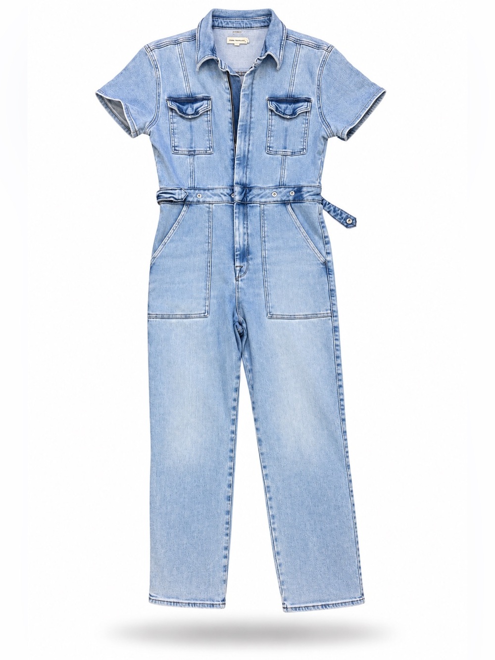 Good American Light Blue Denim Short-Sleeve Jumpsuit